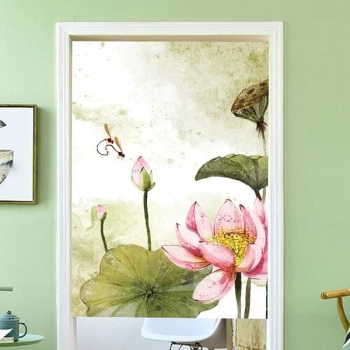 Lotus Plant Pattern Linen Tapestry Childrens Study Bedroom Door Curtain Home Decor Kitchen Curtain