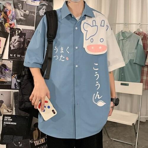 Ws782 Cute Cows Patchwork Printing Summer Lager Sized Shirts For Men Youth Streetwear Hip Hop Harajuku Short Sleeve Thin Coats