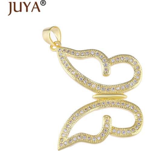 Trendy Butterfly Charms For Jewelry Making Gold Color Copper Zircon Rhinestone Fashion Charm Pendants For Necklace bedels