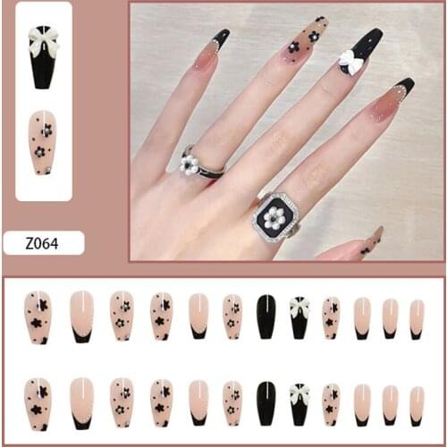 2021 New Fake Nails With Designs Wear Nails Capsule Detachable French Floret Pearl Star Bowknot Pattern Art Butterfly 24PCS/Set