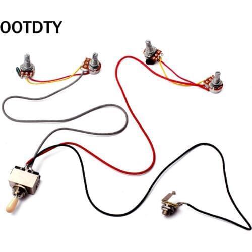 OOTDTY 1Set Wiring Harness 3 Way Toggle Switch 2V2T 500K for Pots & Jack Guitar