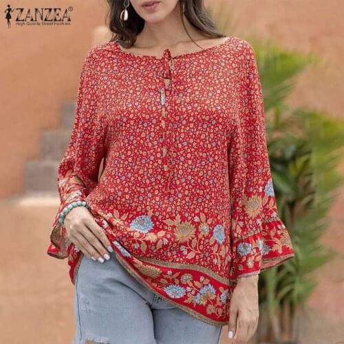 ZANZEA Autumn Vintage Long Sleeve Tops Bohemian Floral Printed Blouse Women Shirt Female Casual Loose Beach Holiday Blusas Tunic