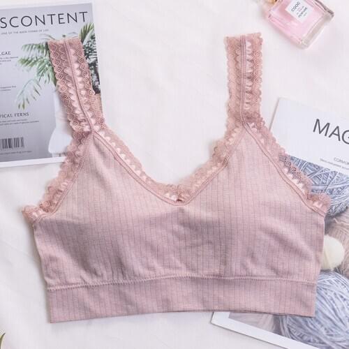 Pure cotton lining ice cream color lace shoulder Korean sports beauty back bosom wrap comfortable women underwear bra