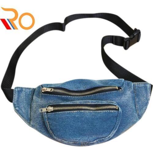 Waist Bag Women Denim Fanny Pack Ladies Messenger Bags Belt Wallet Money Bag Canvas Waist Packs Travel Pouch Bag Bolsa Zipper
