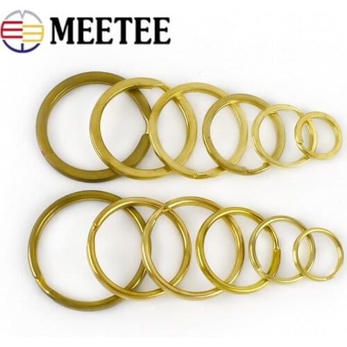 Meetee 10pcs DIY Solid Brass Key Ring Snap Hooks O Ring Metal Buckles Dog Collar Keychain Connector Leather Accessories BD002