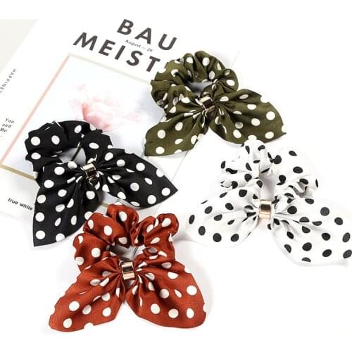 New Chiffon Bowknot Elastic Hair Bands For Women Girls Dot Print Scrunchies Hair Ties Ponytail Holder Headband Hair Accessories