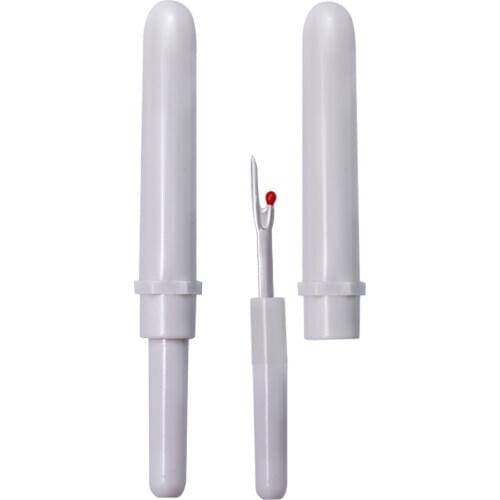2 Pieces 8.2cm Steel White Seam Ripper Sewing Tool Stitch Thread Unpicker Hole Cutter with Plastic Cap