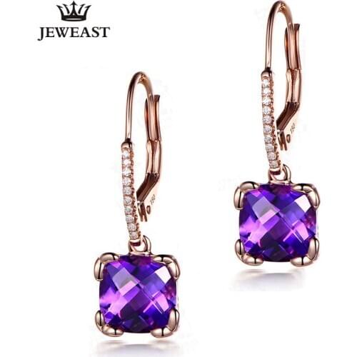 ML Natural amethyst 18K Pure Gold Earring Real AU 750 Solid Gold Earrings Diamond Trendy Fine Jewelry Hot Sell New 2020
