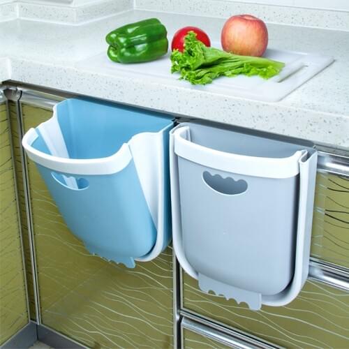 Nordic Folding Trash Can Household Kitchen Wall Mounted Car Car Creative Classification Wet and Dry Waste Paper Basket