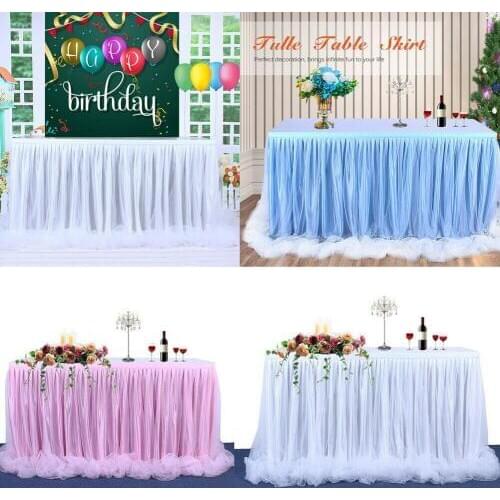 Tulle Table Skirt 1Pcs Birthday Wedding Festive Party Decor Table Cloth 180x78cm Table Skirt Waterproof Colorful