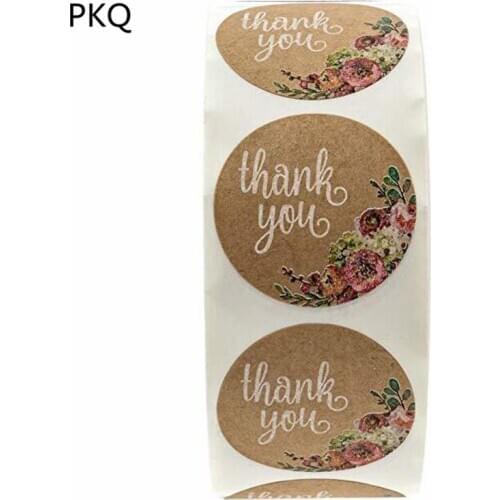 Vintage Kraft floral thank you Stickers seal labels 500pcs/roll scrapbooking stickers for Packing Decoration sticker