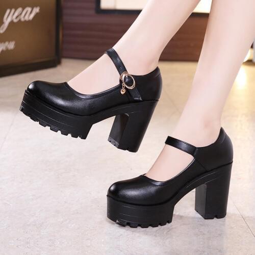 2019 cheongsam catwalk model shoes round head waterproof platform thick with muffin thick-soled womens shoes shallow mouth