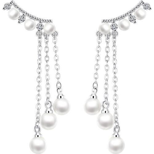 100% 925 sterling silver fashion shiny crystal pearl stud earrings for women wholesale jewelry gift drop shipping