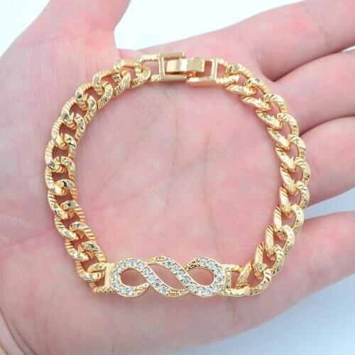 Gold Color Clear White CZ Fashion Link Bracelet for Women