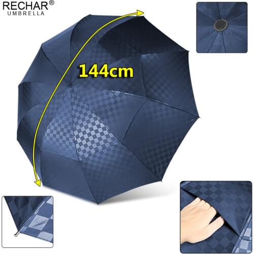 Dark Grid Double Layer Big Umbrella Rain Women 3 Folding Business Waterproof Men Umbrella Windproof 10K Family Paraguas Parasol