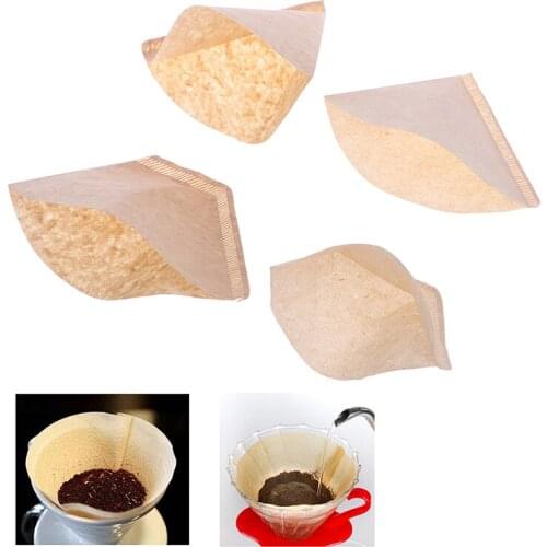 100Pcs Eco-friendly Unbleached Original Wooden Hand Drip Paper Coffee Filter Bag Funnel Shaped/ OPP Bag Coffee Filter Paper