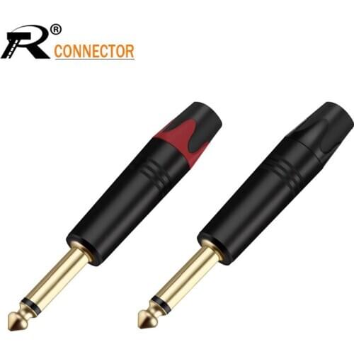 2PCS Black Aluminum Case Phone Jack Unbalance Audio 6.35mm MONO Plug 1/4" Microphone Assembly Wire Connector