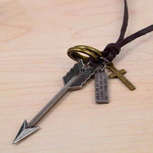 2017 Hot Selling Mens Arrow Circles Crosses Pendants Faux Leather Cord Adjustable Chic Necklace