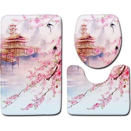 3pcs/set Vintage Cartoon Print Anti-slip Bathroom Floor Mat Home Decor Shower Non-Slip Rug Bath Door Mats Flower