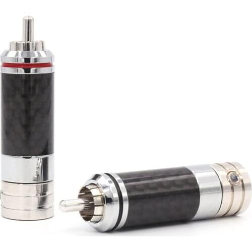 4Pcs Copper Rhodium Plated Non Solder Carbon Fiber RCA Connector Plug