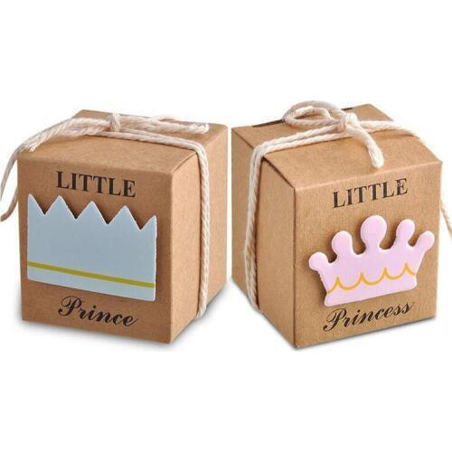 50pcs/lot Cube Baby Boy Girl Cake Boxes and Packaging Bith Favors Kraft Paper Box Baptism Favor Candy Boxes