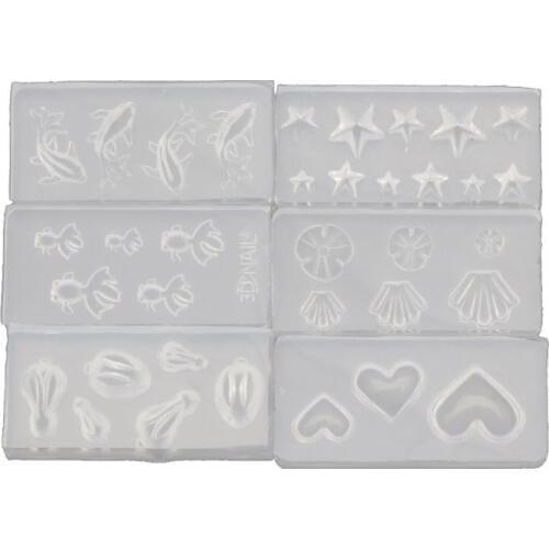6Pc Mini Size Rabbit Star Goldfish Lotus Leaf Earrrings Resin Jewelry Mold Kit