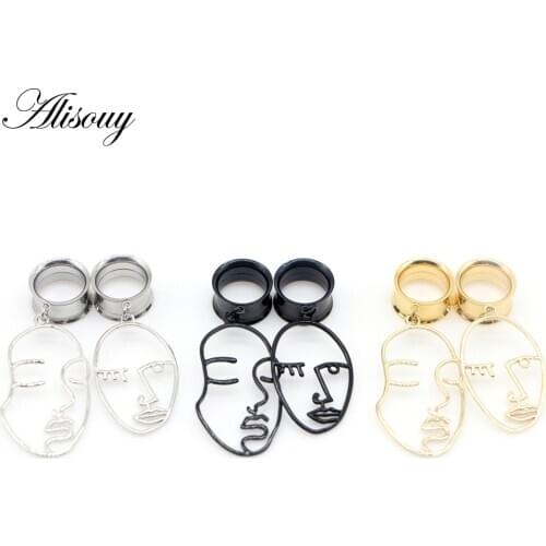 Alisouy 2pc body Piercing Jewelry Ear Gauges Plugs Tunnels Stainless Steel Face Dangle Earrings Expander Fashion Jewelry