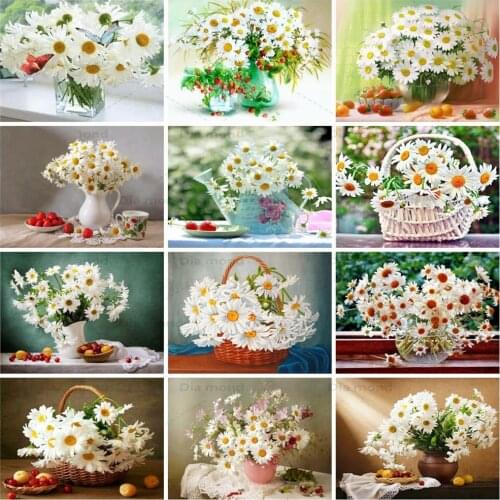 Diamond Painting Daisy Flower Cross Stitch Diamond Embroidery Flowers Rhinestones Art Picture Kits Handmade Gift Home Decor