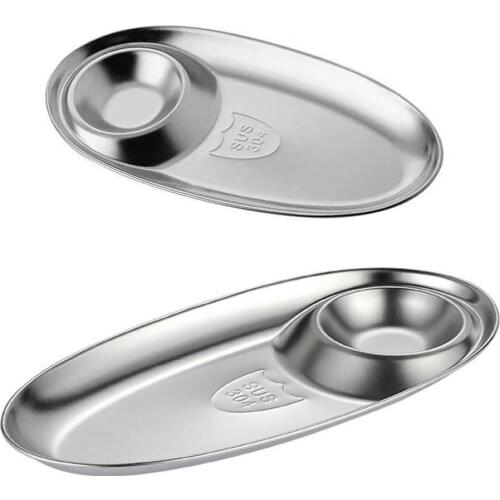 Stainless Steel Snack Dish Plate Ketchup Sauce Dipping French Fries Serving Dish Divided Plate Fried Chicken Dish