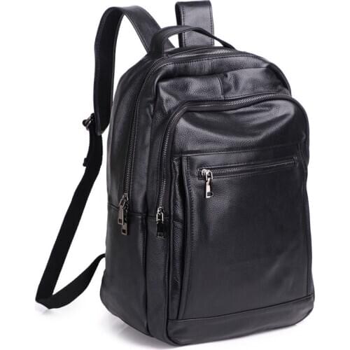 Large business travel backpack men black genuine leather backpacks for laptop high quality cowhide real leather back pack male