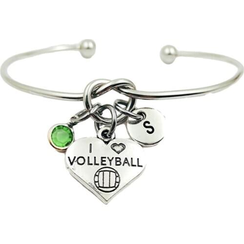 Love Volleyball Heart Creative Initial Letter Monogram Birthstone Adjustable Bracelet Fashion Jewelry Women Gift Pendant