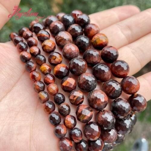 6.8.10mm Round Faceted Red Tiger Eye Natural Stone Beads for Men Women Accessories DIY Necklace Bracelet Jewelry Making 15"