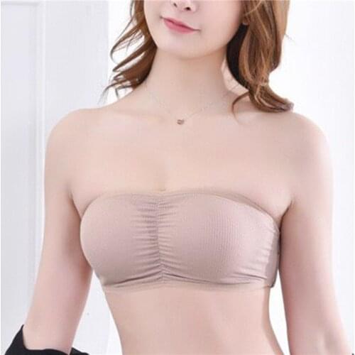Summer Fashion Bras Classic Thread Wrap Chest Breathable Solid Color Strapless Bra With Pad For Girls Underwear Women Supplies