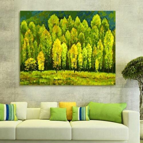 Diy oil painting Green forest diy digital painting drawing practice for kids coloring by numbers modular painting