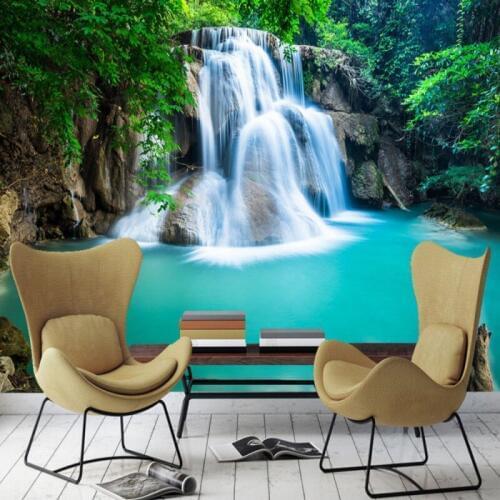 Dropshipping Colomac Wallpaper Forest Green Mountain Stream Water Wealth Foto Mural 3d Wallpaper Living Room Carta Da Parati