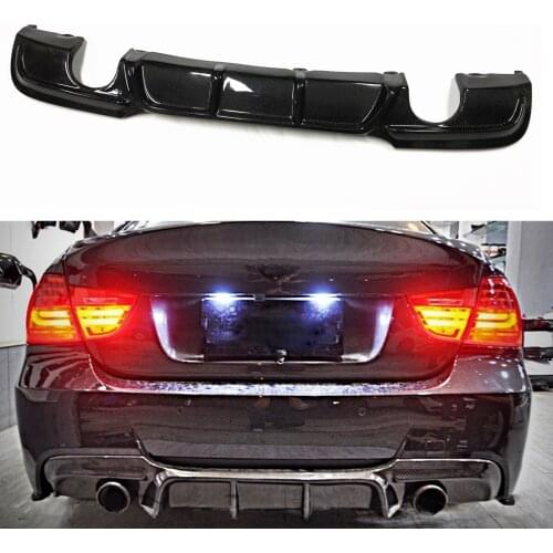 Rear Diffuser Bumper Lip For BMW E90 325i 335i M-Sport 2009-2012 Double Exhaust Single Out Real Carbon Fiber Exhaust Splitter