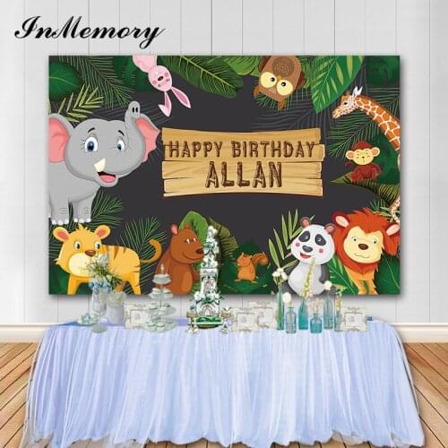 InMemory Cute Cartoon Animal Kids Birthday Photo Backdrop Safari Party Photographic Background Elephant Lion Tiger Vinyl Banner
