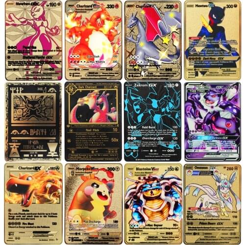 Pokemon Cards 27 Styles New Mewtwo GX MEGA Energy Gold Metal Card Super Game Collection AnimeToys For Children Christmas Gift