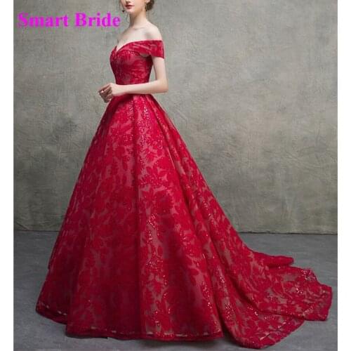 Red Off Shoulder Prom Dresses Long Floor Length Lace Beaded Bridal Formal Party Gowns 2020 A Line STS11