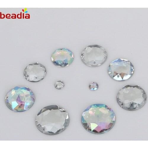 Round Rinestones 6-20mm Crystal Stone Sew On Rhinestone 2 Holes Sliver Flatback Acrylic Jewelry For Bags&Dress Clothes&Shoes