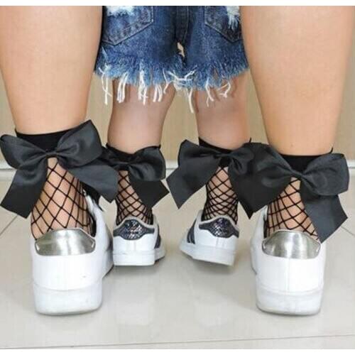 Fashion Girls Baby Bow-knot Fishnet Socks Ankle High Lace Fish Net Vintage Short Sock Summer Hot Sale One Size
