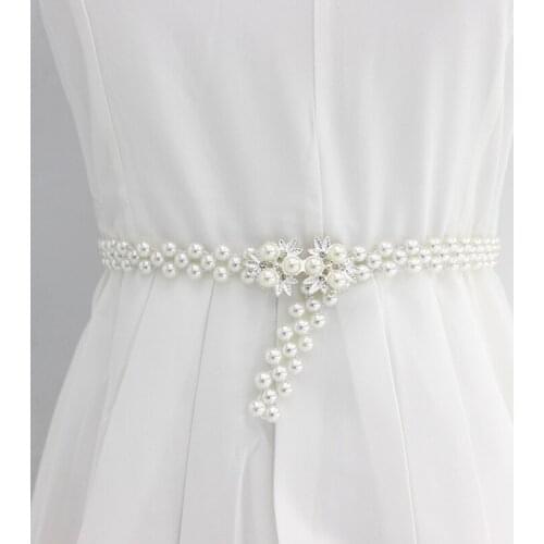Fashion Elegant Ladies Metal Adjustable Thin Ladies Waist Chain Women Strap Dress Belt Pearl Decorative Clothess Accessories