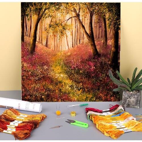 Natural Scenery Evening Grove Printed Canvas 11CT Cross-Stitch Set DIY Embroidery DMC Threads Craft Handmade Sewing Stamped
