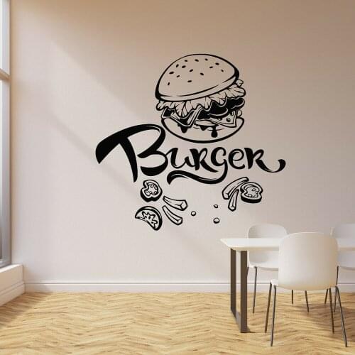 Burger Wall Decal Fast Food Cafe Restaurant Dining Room Decor Vinyl Nursery Kids Room Interior Wall Sticker Home Decoration Z184