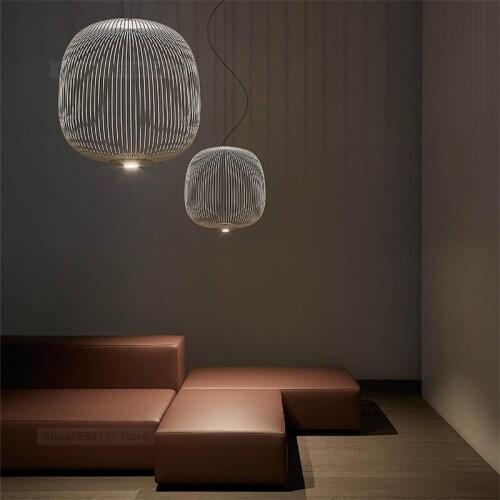 Nordic Spokes Bird Cage Pendant Lights Modern LED Hanglamp Industrial Style Black White Yellow Iron Art Indoor Lighting Fixtures