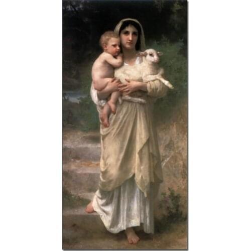 Wholesale painting # good quality # TOP Art # Virgin Mary with Christ and sheep art oil painting on canvas-- GOOD 36" inches