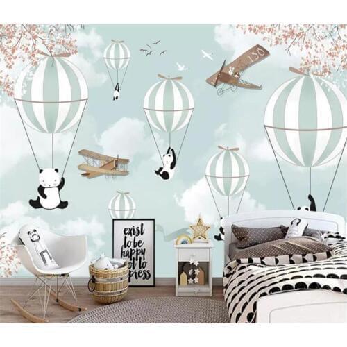 Custom wallpaper cartoon hand painted animal hot air balloon aircraft mural Children room background wall 3d wallpaper