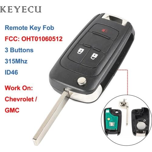 Keyecu Remote Car Key 3 Button 315MHZ ID46 for Chevrolet Equinox Sonic Spark for GMC Terrain FCC ID: KR55WK50073, OHT01060512
