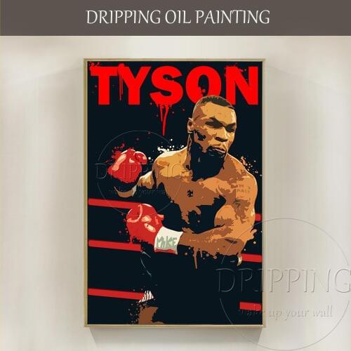 Hand-painted The King of Boxing Mike Tyson Figure Oil Painting Heavyweight Boxing Champion Mike Tyson Oil Painting for Pub Decor