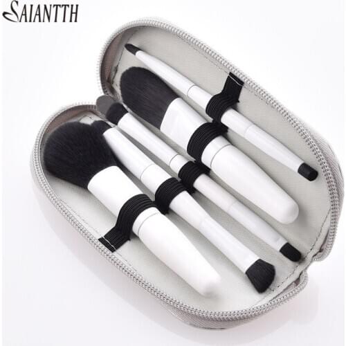 Saiantth 5pcs/set Goat hair makeup brushes professional beauty tools eyeshadow foundation brush portable eyes face cosmetic